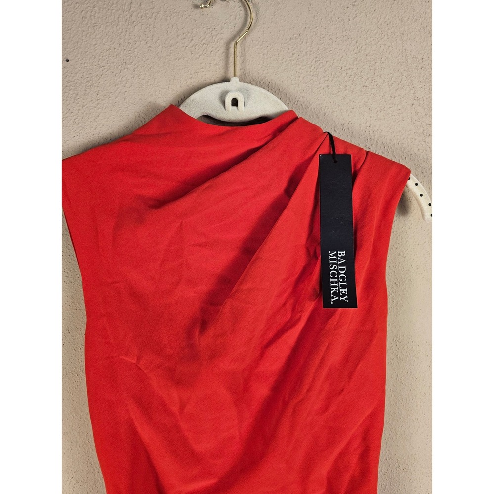 NWT Badgley Mischka Womens Orange Red Belted Pleated Cady Gown 6 - Picture 3 of 8